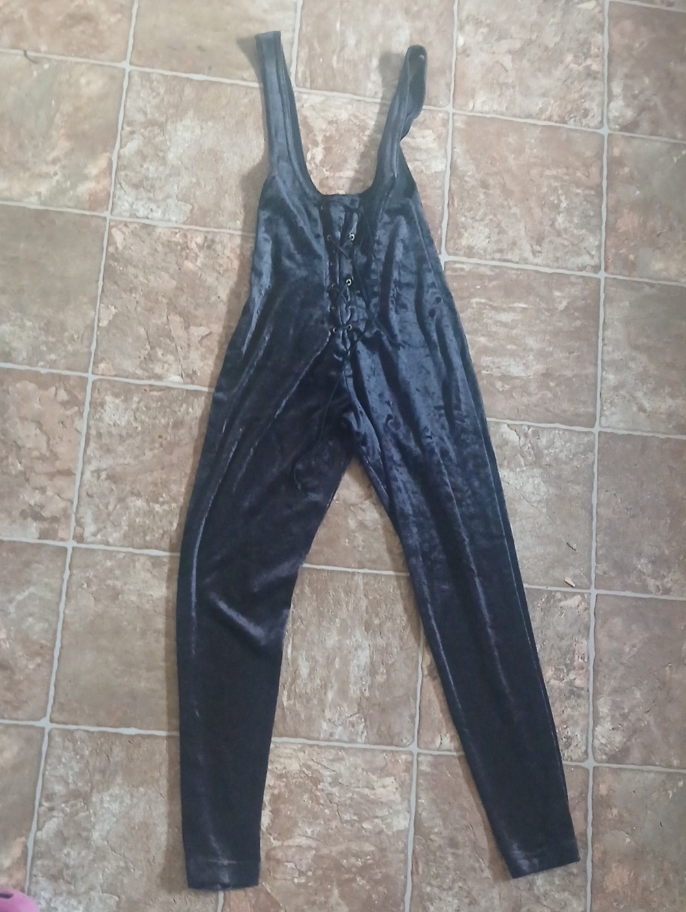 Black Velvet Lace-Up Women's Jumpsuit
